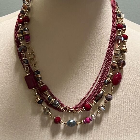 Premier Designs Elegant Multi-Strand Red and Gold Necklace #PDNK2 - Picture 8 of 8